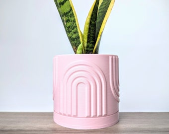 Licht pastelroze pot, regenboogplantenbak met afvoerbak, mix- en matchpot en bak, gemaakt van milieuvriendelijk plantaardig plastic