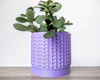 Lavender Purple Planter, Modern Plant Pot with Drain Tray, Cute Apartment Home Decor, Made from an Eco-Friendly Plant Based Plastic