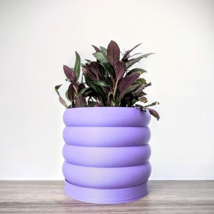 Lavender Purple Planter, Bubble Plant Pot with Drain Tray, Mix and Match Pot and Tray Color, Made from an Eco-Friendly Plant Based Plastic