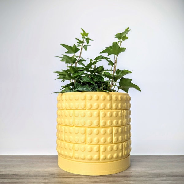 Light Pastel Yellow Plant Pot, Brick Planter with Drain Tray, Made from an Eco-Friendly Plant Based Plastic