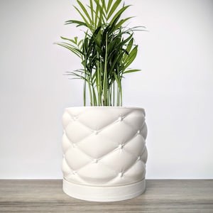 Matte White Plant Pot, Pillow Planter with Drain Tray, Made from an Eco-Friendly Plant Based Plastic
