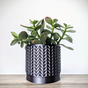 Dark Silk Gray Planter, Modern Plant Pot with Drain Tray, Apartment Home Decor, Made from an Eco-Friendly Plant Based Plastic