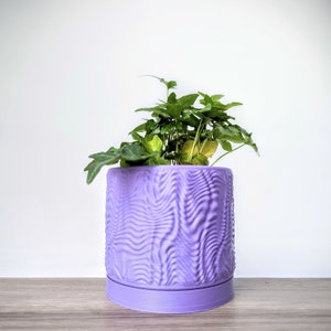 Lavender Purple Planter, Ripple Plant Pot with Drain Tray, Colorful Home Decor, Made from an Eco-Friendly Plant Based Plastic