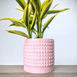 Light Pastel Pink Planter, Brick Plant Pot with Drainage, Made from an Eco-Friendly Plant Based Plastic