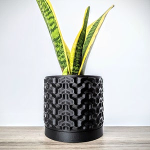 Matte Black Planter, Geometric Plant Pot with Drain Tray, Mix and Match Tray and Pot Color, Made from an Eco-Friendly Plant Based Plastic