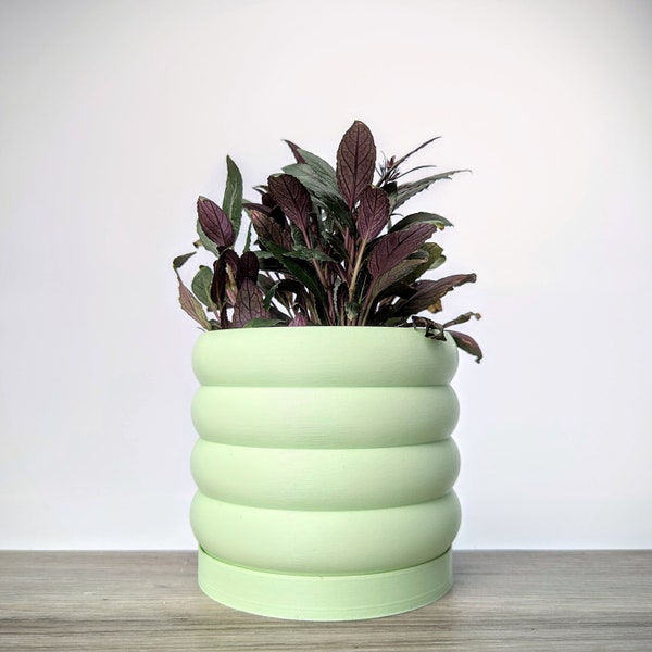 Light Pastel Green Planter, Bubble Plant Pot with Drainage, Apartment Decor, Made from an Eco-Friendly Plant Based Plastic
