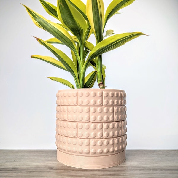 Tan Beige Plant Pot, Brick Planter with Drainage, Made from an Eco-Friendly Plant Based Plastic