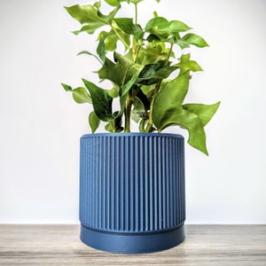 Dark Blue Navy Planter, Fin Pot with Drain Tray, Office Decor, Made from an Eco-Friendly Plant Based Plastic