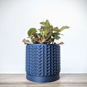 Dark Blue Navy Planter, Modern Plant Pot with Drain Tray, Minimalist Decor, Made from an Eco-Friendly Plant Based Plastic
