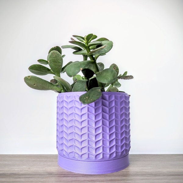 Lavender Purple Planter, Modern Plant Pot with Drain Tray, Cute Apartment Home Decor, Made from an Eco-Friendly Plant Based Plastic