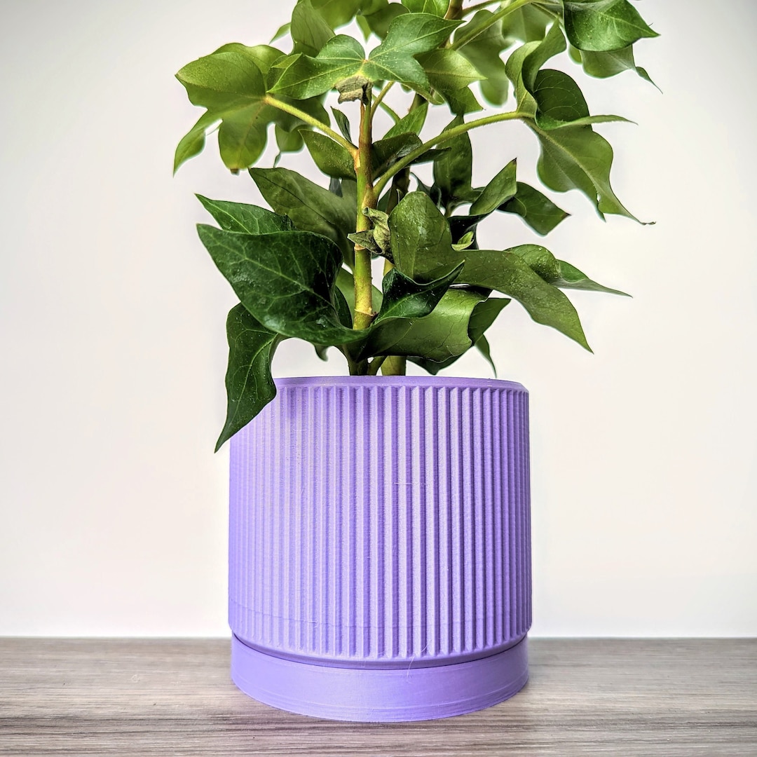 Lavender Purple Plant Pot, Fin Planter With Drainage, Made From an