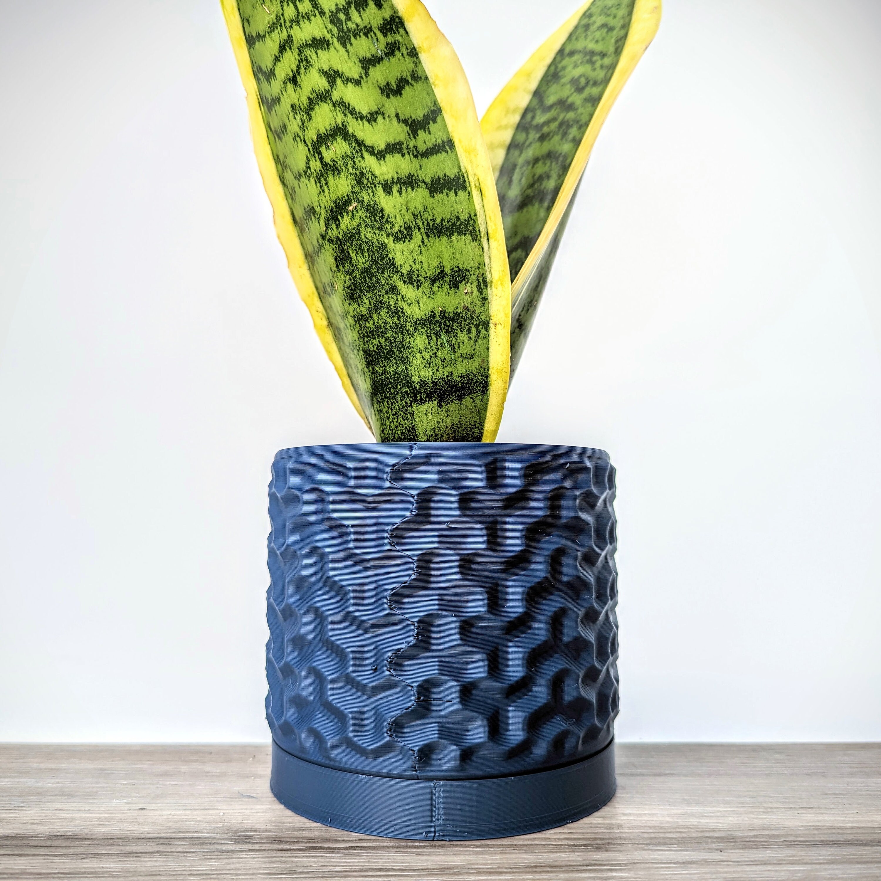 Dark Blue Navy Planter Geometric Plant Pot With Drain Tray Etsy