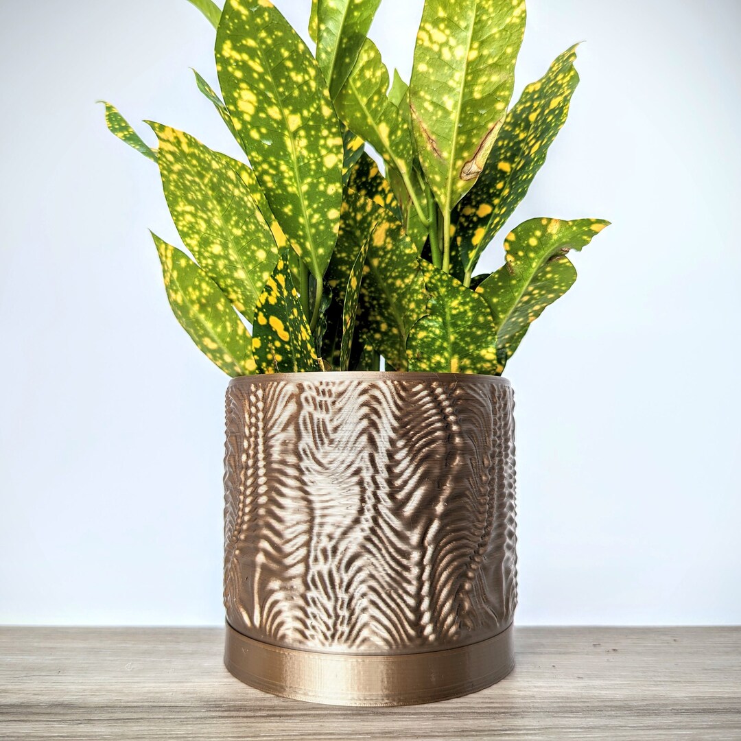 Bronze Chocolate Gold Pot, Ripple Planter With Drain Tray, Made From an