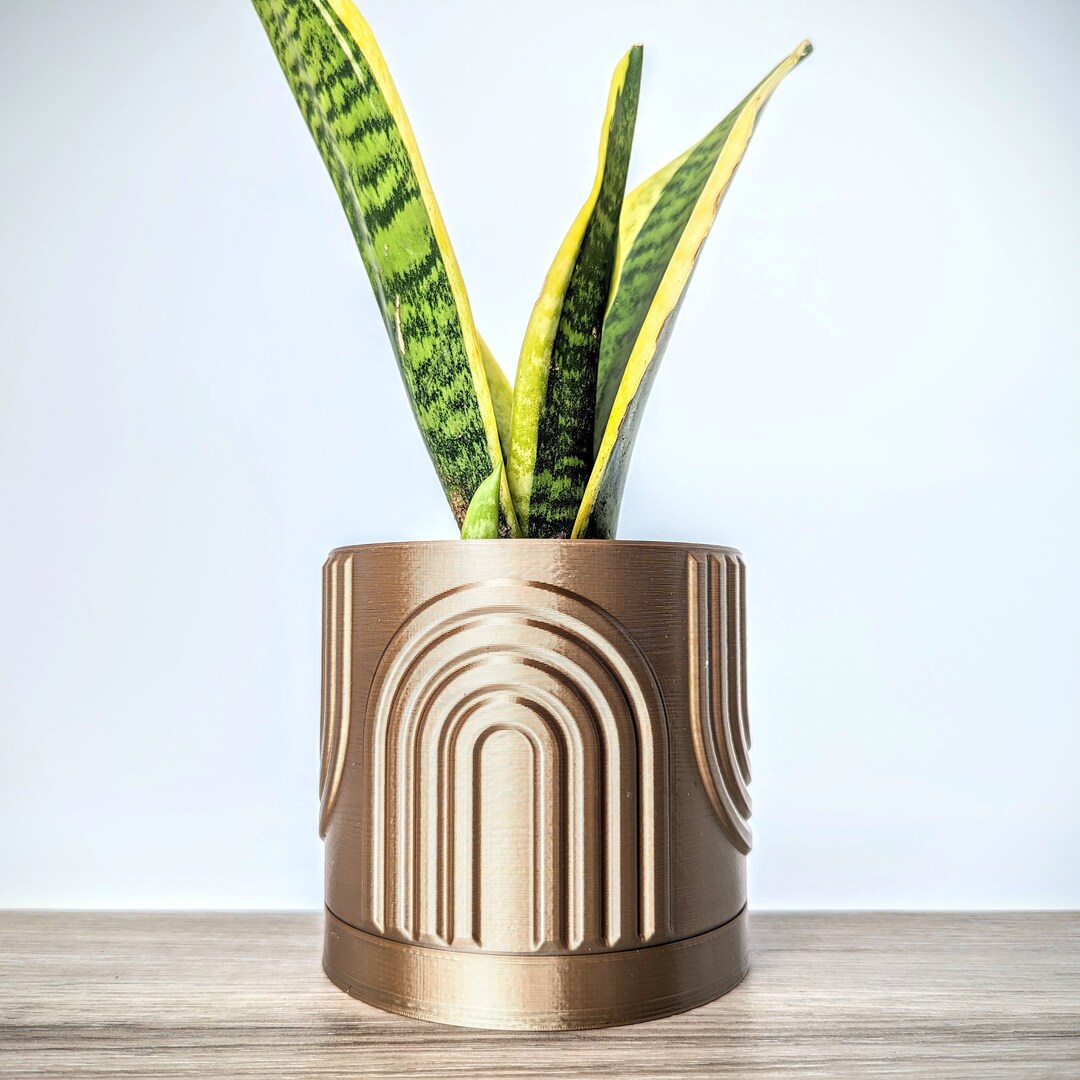 Bronze Chocolate Gold Pot, Rainbow Planter With Drain Tray, Made From