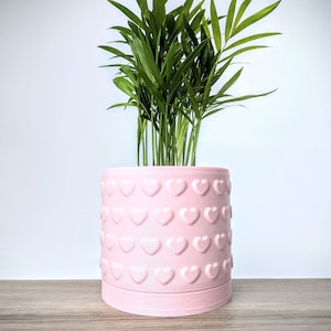 Light Pastel Pink Planter | Heart Plant Pot with Drain Tray | Cute Flower Pot, Made from an Eco-Friendly Plant Based Plastic