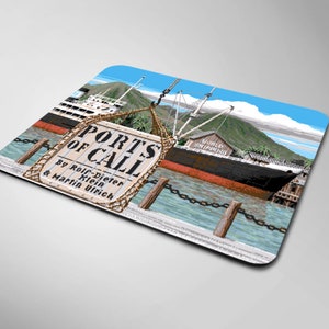 May include: A vintage-style board game called "Ports of Call" by Rolf-Dieter Klein & Martin Ulrich. The game features a colorful illustration of a ship docked at a pier with a mountain in the background.