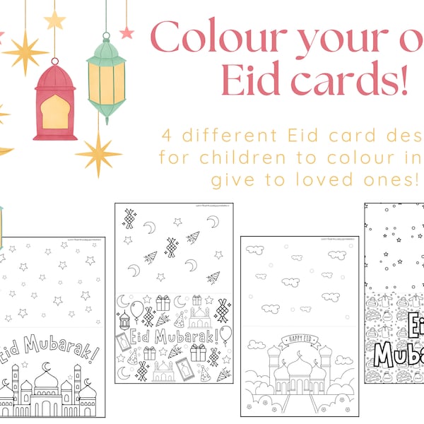 Eid Printable Colour-in Card, Printable Colour your own Eid card
