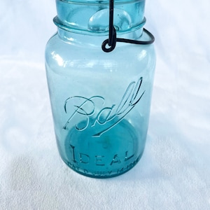 Blue Vintage Ball Jar with top, rubber lip and metal closure