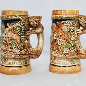 Pair of Vintage Fox Japanese Beer Steins
