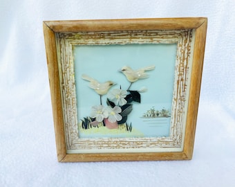 Bird & Flower Wall Art Vintage- made with bird feathers!