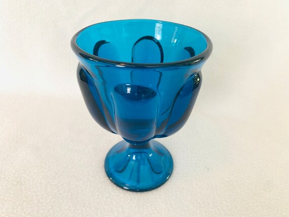 Vintage Bluenique Viking Glass Epic Six Petal Footed Compote Candy Dish Goblet. Mid-Century Modern. Beautiful blue color.