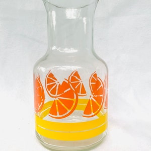 Small Orange Fruit and Daffodil Flower Clear Glass Vintage Juice