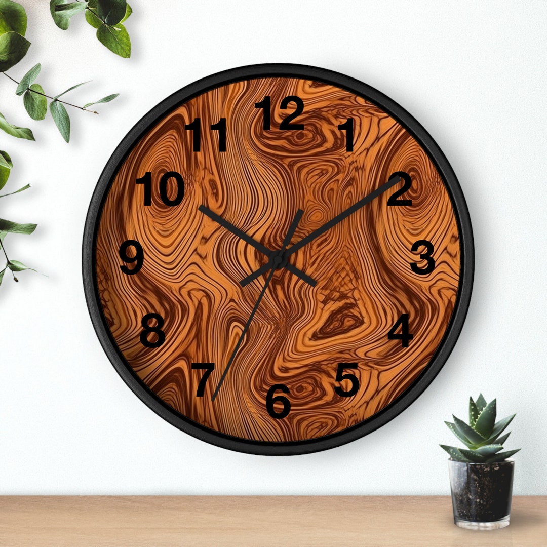 Woodgrain Unique Wall Clock, Home Decor, Workspace Decor, Round Clock