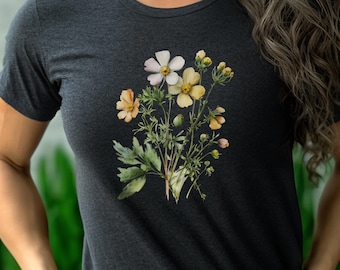Maglietta grafica con fiori selvatici, maglietta floreale per gli amanti della natura