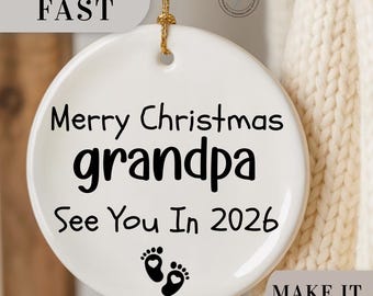 Adorno de cerámica con el anuncio del nacimiento del abuelo. ¡Nos vemos en 2026!