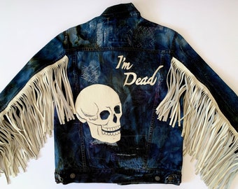 SKULL Ice-dyed Denim Jacket “I'm Dead” men’s SMALL women’s medium