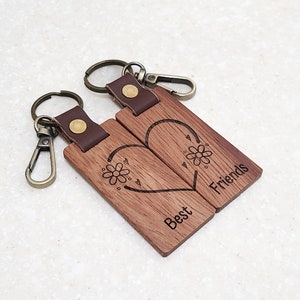 Best Friend Keychain Set | Friendship Gift | Best Friend Gift | Personalized Names | Custom Gift for Friend | Wooden Key Ring |