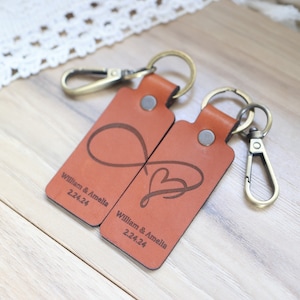 Infinity Leather Keychain Set | Anniversary Gift | Wedding Gift for Couple | Personalized Leather Keychain | Custom Gift for Her | Key Ring