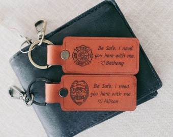 Fire Fighter Gift | Police Officer Gift | Police Academy Graduation Gifts | Personalized Leather Keychain | Custom Gift for Him | Key Ring |