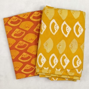 Handmade Batik Fabric - Orange and Yellow Fans