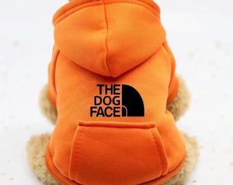 Sudadera con capucha para mascotas con cara de perro - Suéter clásico azul marino para perros - Sudadera de forro polar cálida para perros pequeños y medianos - Disfraz Hypebeast para perros