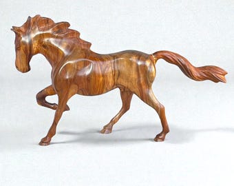Wild Horse Sculpture - length 24”x Hight 18” – Hand-Carved Rosewood Galloping Stallion Decor