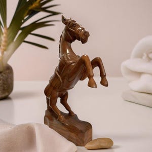 Hand-Carved Rosewood Horse Sculpture – Artisan Crafted Equestrian Decor