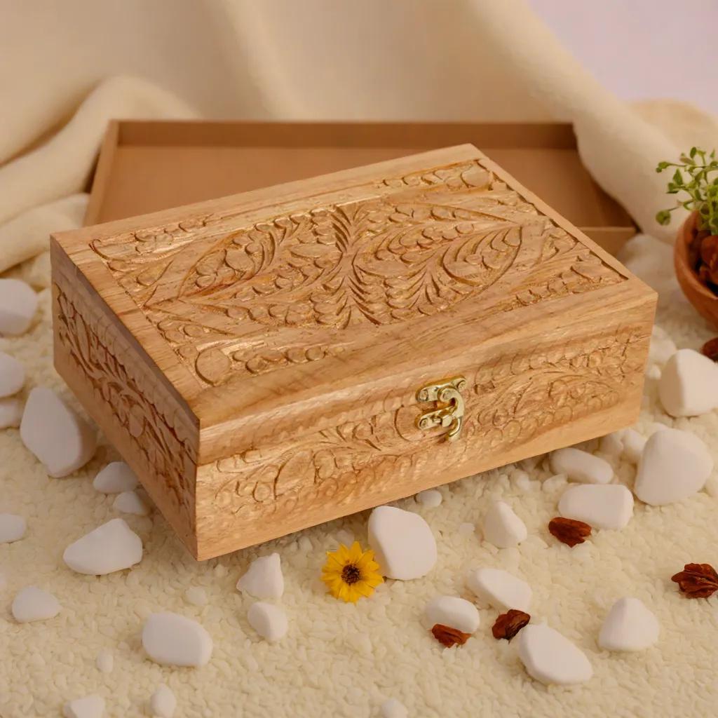 Wooden Jewelry Box – Handmade Carved Multi-Layer Velvet Organizer