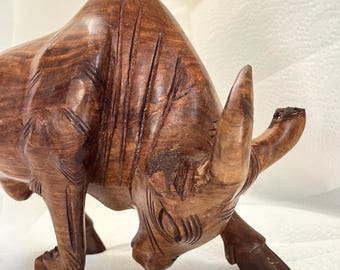 Handcrafted Rosewood Bull Sculpture: Large Wooden Ox Figurine (18x11'')