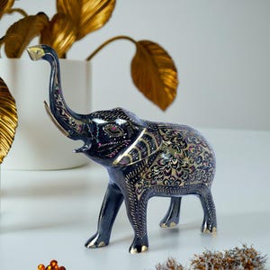 Metal Elephant Statue – Hand Engraved Artisan Elephant Figurine, Unique Metal Sculpture, Elegant Home and Office Décor