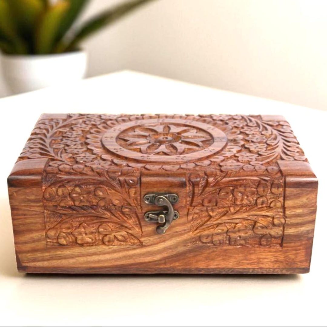 Hand-carved Wooden Jewelry Box – Floral Mandala Keepsake Chest - Etsy