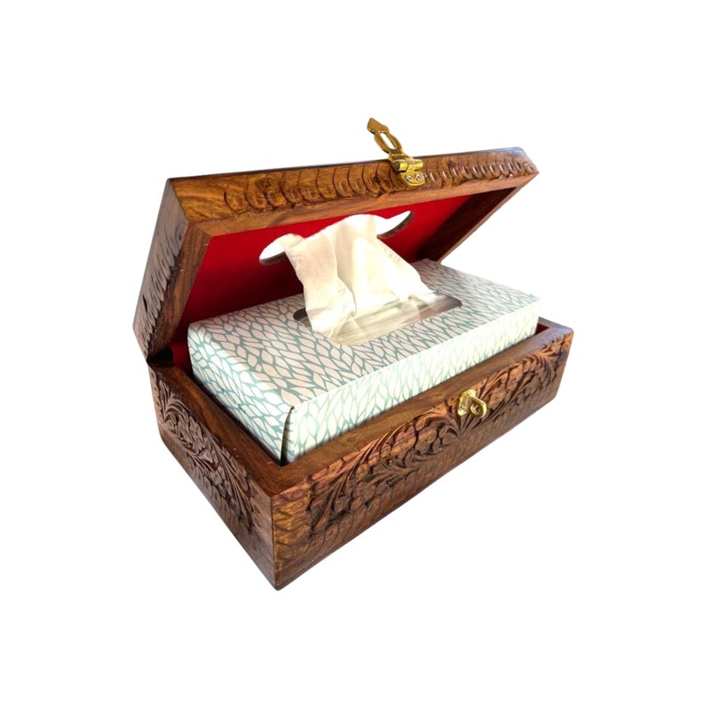 Handcrafted Rosewood Tissue Box 11x6x4 With Floral Carving Elegant Wood ...