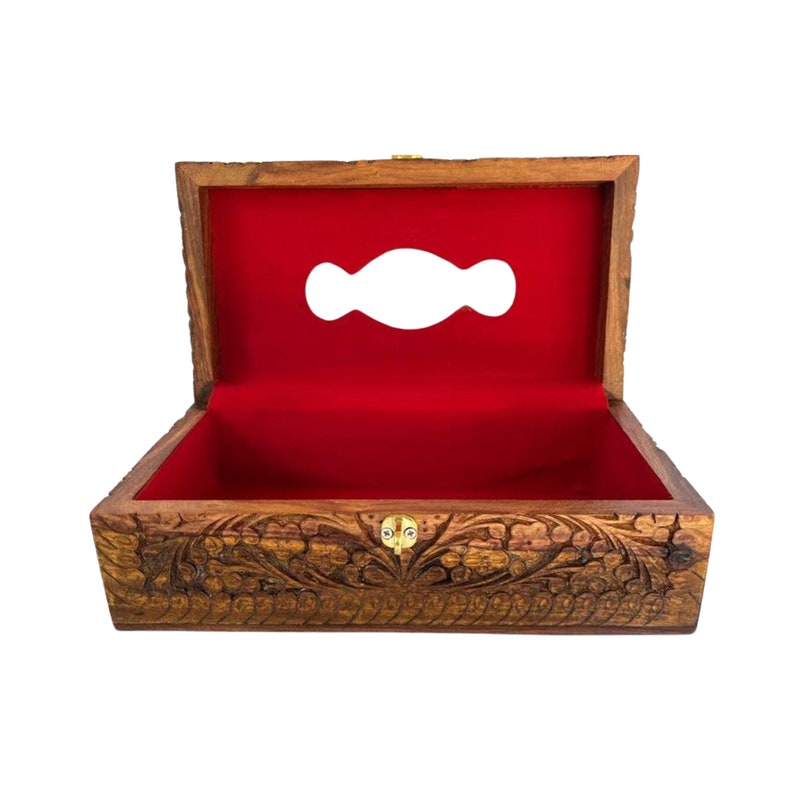 Handcrafted Rosewood Tissue Box 11x6x4 With Floral Carving Elegant Wood ...
