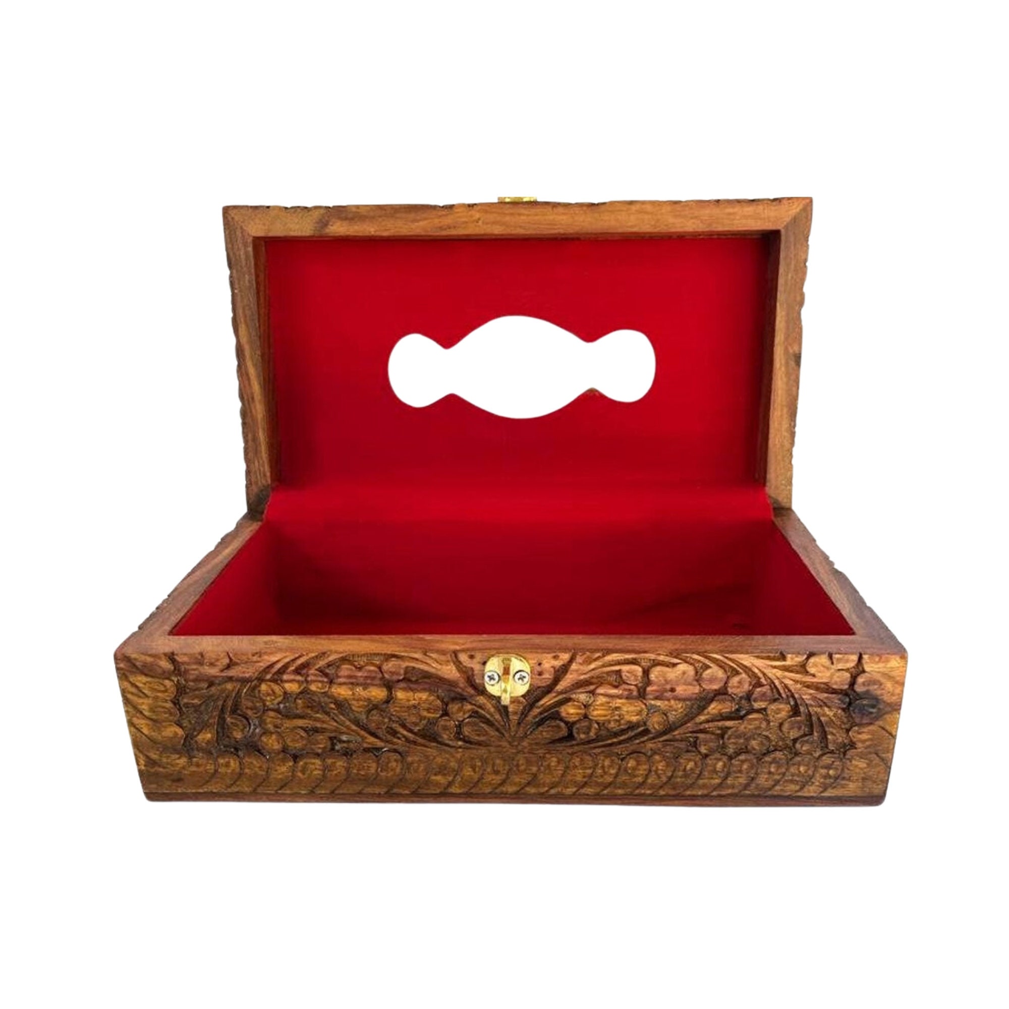 Handcrafted Rosewood Tissue Box 11x6x4 With Floral Carving Elegant Wood ...
