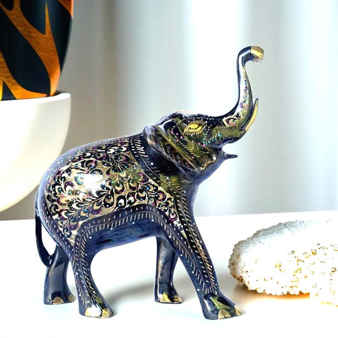 Handmade Engraved Metal Elephant Statue: Artisan Home Decor - Etsy