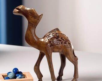 Hand Carved Rosewood Camel Figurine: Middle Eastern Decor