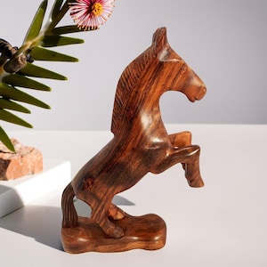 Horse Figurine Handcrafted Rosewood – Wooden Galloping Horse Sculpture | Artisan Carved Wild Horse Décor | Elegant Home Accent Gift