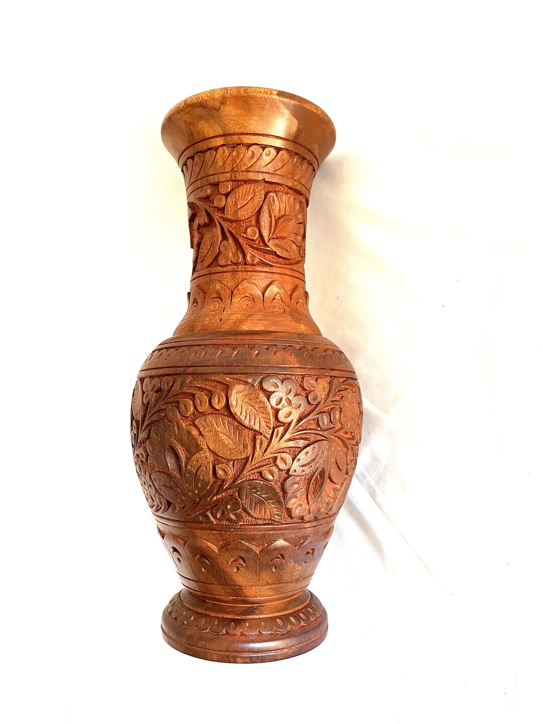 Rose Wood Hand Crafted Vase, Flower Vase, Carved Flower Vase
