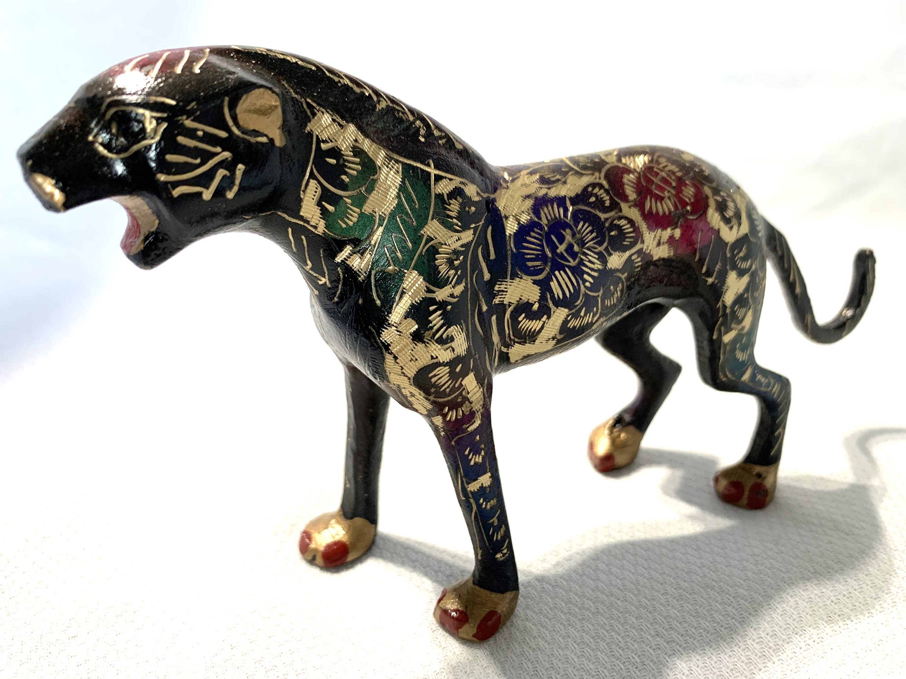Brass Cheetah Figurine/tea Pet Decoration Vintage Looking Oxidized