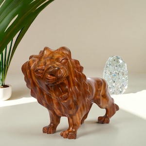 Handcrafted Wooden Roaring Lion Statue 15x10x6 – Bold Artistic Animal Figurine for Home & Office | Symbol of Power  Courage